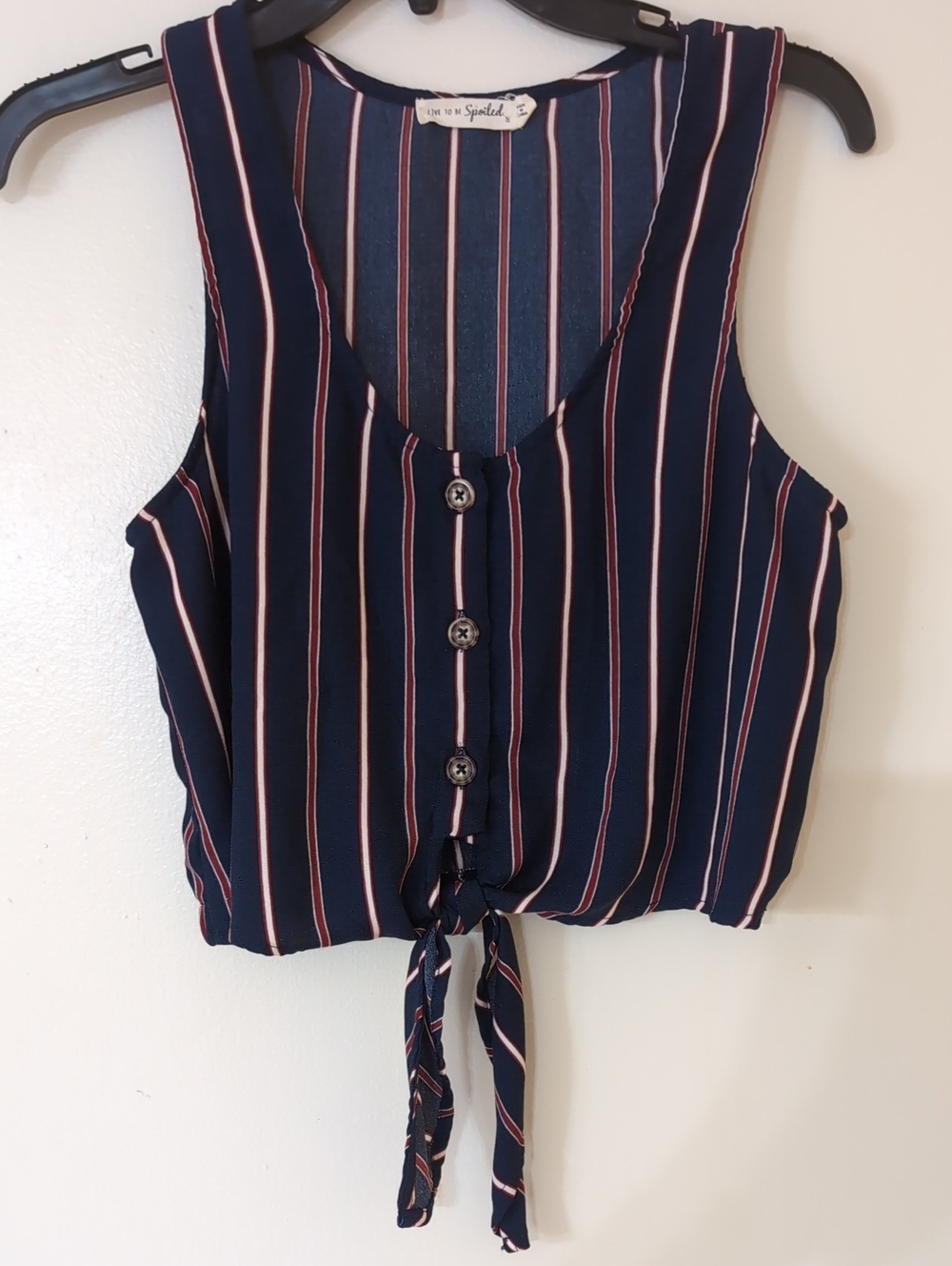 Live To Be Spoiled Blue Striped Tie Crop Top S